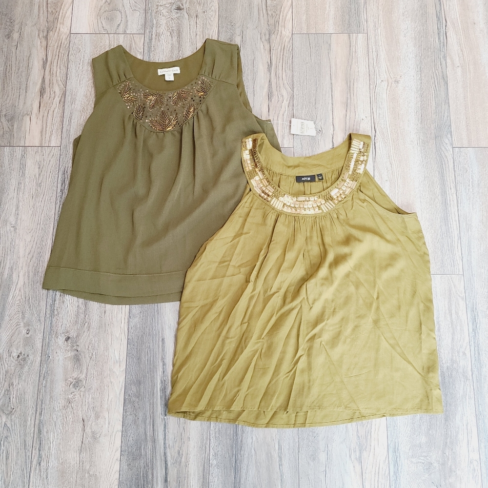 2 Boho Beaded Collar Tank Tops